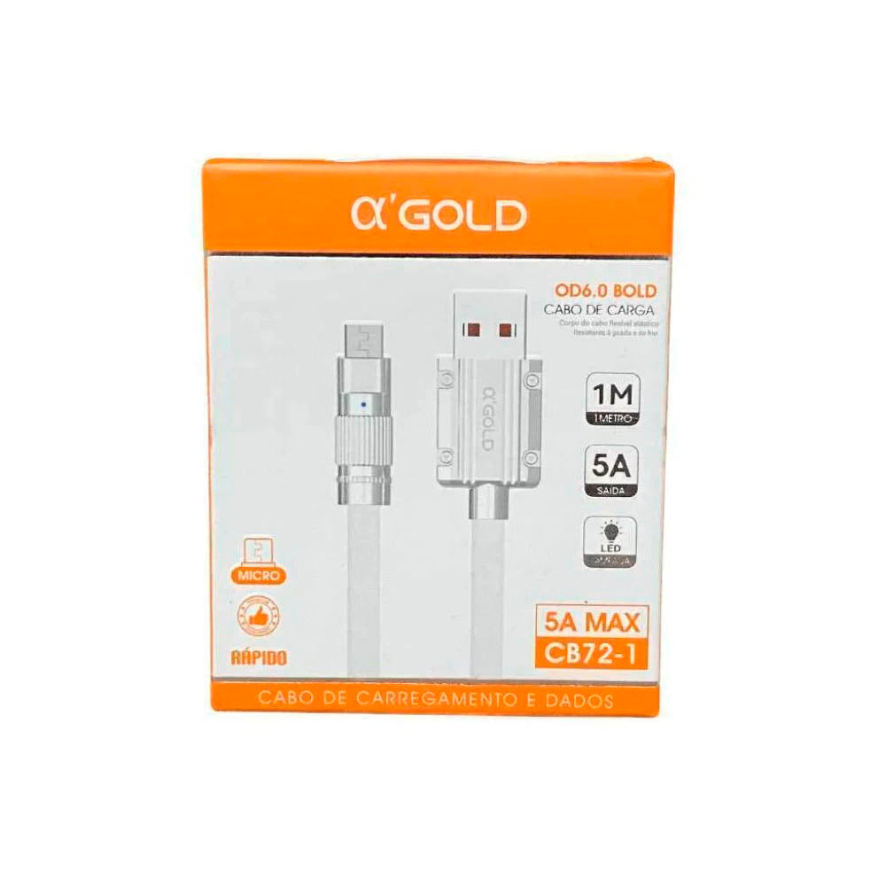 Cabo Usb V8 Para Celular 1mt aGold Branco - CB72-1 Truedata